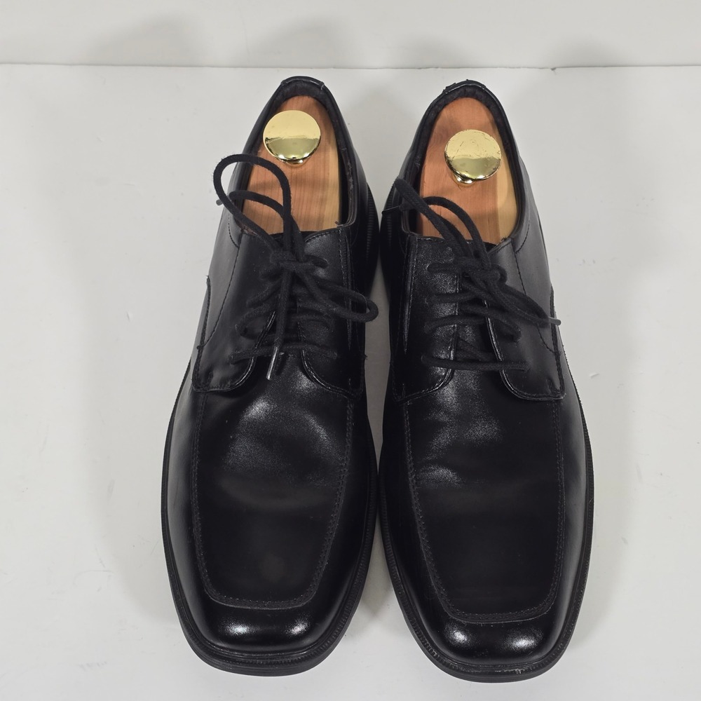 Skechers Leather Caswell Oxford Mens 10 Black Square Toe Memory Foam FLAWED - Picture 2 of 9